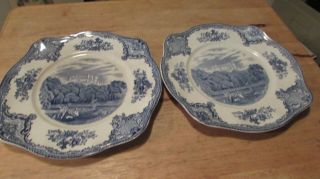 Johnson Brothers England Old Britain Castle Blue.  2 Square Salad Plates.  Retired