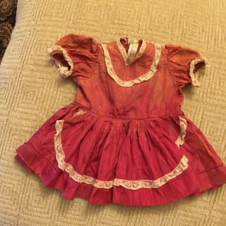 16 " Terri Lee Red Taffeta Party Dress With White Lace Trim Vintage 1950 