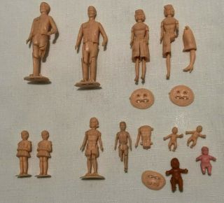 Marx Doll House Family Playset Figures,  Articulated Joints,  Sizes 2.  0 - 3.  5 Inch