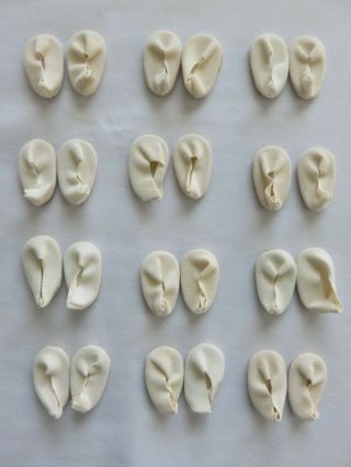 One Dozen (12) Pair Doll Shoes White Cloth For Ginny,  Madame Alexander 7 - 8 " Dolls