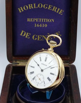 Awesome Complicated Solid 18k Gold Lecoultre Quarter Repeater Pocket Watch Box