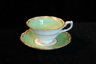 Crescent Signed George Jones & Sons Flower Green Bone China Cup/ Saucer England