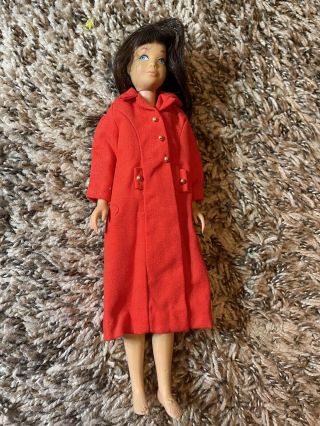 Vintage 1963 Mattel Barbie Skipper Doll Brown Hair In Tlc Red Dress