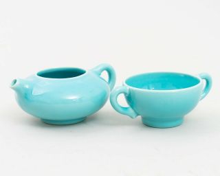 Gmb Gladding Mcbean Franciscan Pottery Miniature El Patio Teapot & Cup Aqua Blue