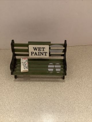 Miniature Fairy Garden Park Bench With Wet Paint Sign News Paper Magnet