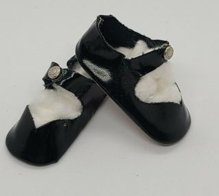 Vintage Black Vinyl Center Snap Doll Shoes For Large Sweet Sue 2.  5 " X 1 1/8 "
