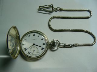 Stunning 1937 London Silver Swiss J.  W.  BENSON Pocket Watch Silver Chain &Box 3