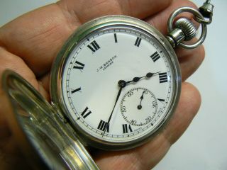 Stunning 1937 London Silver Swiss J.  W.  BENSON Pocket Watch Silver Chain &Box 4