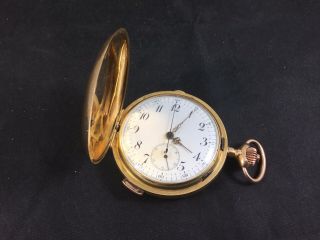 Vintage 18k Yellow Gold Quarter Repeater Pocket Watch With Stop Watch / Timer.