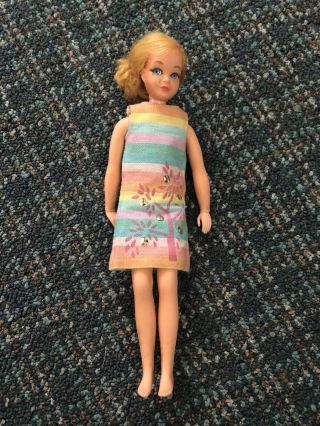 1967 Vintage Skipper Doll Mattel With Jointed Limbs And Eyelashes.  Dress Is 1963
