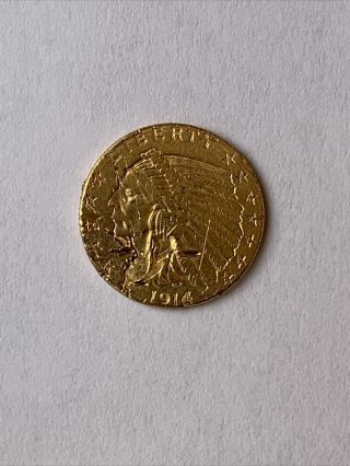 1914 - D Indian Head $2.  50 Gold Quarter Eagle,  On Obverse 4.  17 Grams