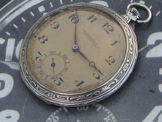 Eberhard Swiss Chaux De - Fonds Stunning Pocket Watch Ornate Art Deco Silver Vguc