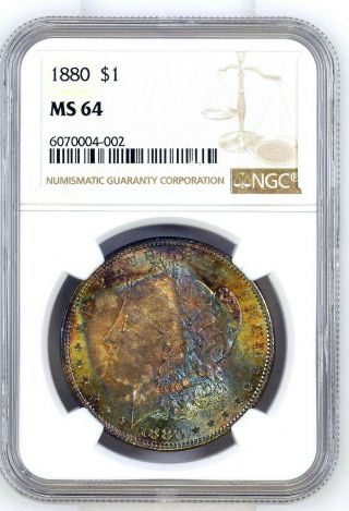 1880 - P - Morgan Silver $1 Ngc Ms64 - Rainbow Toned - Looks Like A Gem Bu