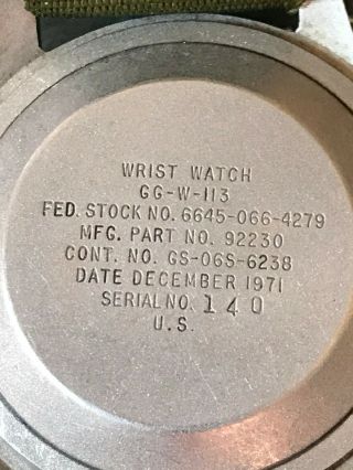 Vietnam issued to US military 1971 Hamilton men ' s watch,  GGW113,  Hack caliber 685 5