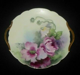 T&v Limoges Hand Painted Gold Handles Cake Plate Lavender Poppy Flowers 1892