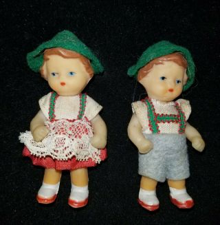 Set Of 2 Miniature Dollhouse Doll Dolls Dressed Poseable German Boy And Girl 3in