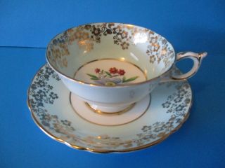 Paragon Cup Saucer Light Blue With Gold Accents Blue Flower