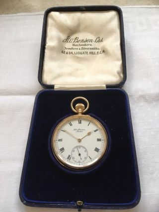 Vintage J.  W.  Benson 9ct Gold Gentleman’s Pocket Watch With Case