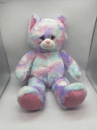 Build A Bear 17” Plush Kitty Cat Pastel Tie Dye Pink Purple Aqua White Babw