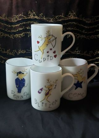Pottery Barn Christmas Reindeer Mugs Set Of 4 Comet Cupid Donner Blitzn Cond