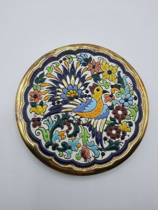 Sevillarte Ceramic Decor Plate 24kt Hand Painted Colorful Bird And Flowers