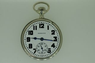 Hamilton Railroad Pocket Watch,  992 With Bold Dial,  Double Glass Salesman 