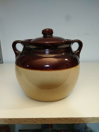 Huge Monmouth Western 4.  5 Qt Stoneware Pottery Handled Bean Pot Cookie Jar