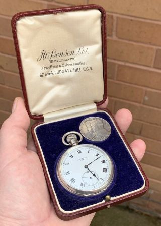 A Fine Quality Solid Silver J.  W.  Benson Commemorative Jubilee Pocket Watch 1934.