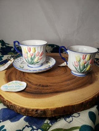 Delftware Royal Twickel Set Of 2 Hand Painted Collectible Coffee Cups,  1 Saucer
