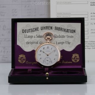 A.  Lange & Söhne Pocket Watch,  14k Gold,  1907 Certificate & Box 19``` Condt