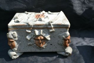 Unique Macabre Signed J.  Daly Ceramic Stoneware Art Pottery Trinket Box