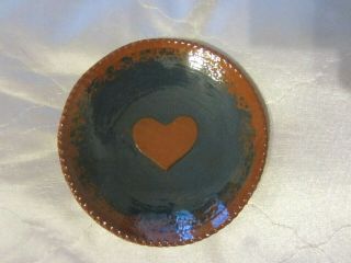 Early Ned Foltz Redware Pottery Plate Pennsylvania Dutch Heart Coggle Edge 1981