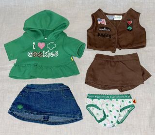 Build A Bear Girl Scout Clothes Green Hoodie Skirt Brownie Vest Skort Underwear