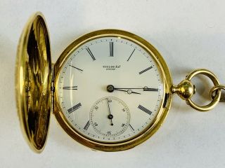 Tissot Hunting Case 14k Gold Pocket Watch With Chain And Pencil,  Vintage 1905
