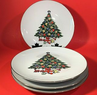 Jamestown Christmas Treasure Plates Dinner Set Of 4 Christmas Tree 10 3/8 "