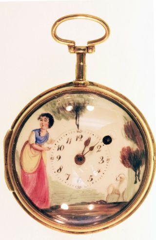 An Attractive Painted Enamel Dial Gold Verge Watch Ca.  1800