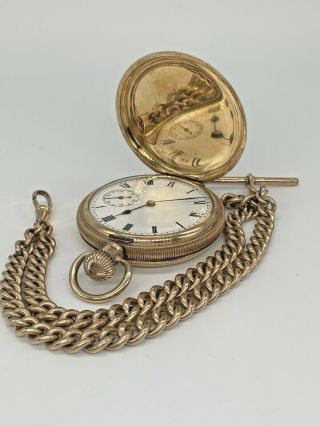 Waltham Traveler Pocket Watch - Gold Plated - Albert Chain