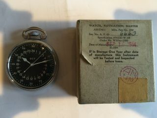 Vintage Wwii Elgin An 5740 - 1 Master Navigation Watch - 1944 - W/orig Box