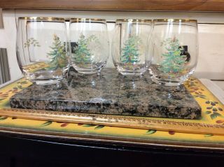 Set Of 4 Spode Stemless Christmas Tree Wine Glasses 16 Ounces