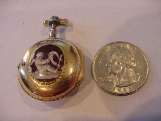 1790 Verge Fusee Ultra Miniature 20mm 18k Gold Enameled Cherub Huge Diamond