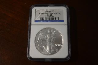 2006 W Burnished Silver Eagle.  Ngc Ms70.  From 20th Anniversary Set - Blue Label