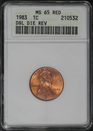 1983 Double Die Rev Lincoln Memorial Cent Anacs Ms - 65 Rd First Generation Holder