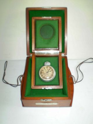 Vintage Hamilton Chronometer Watch Model 22 Mounted In Double Wooden Case