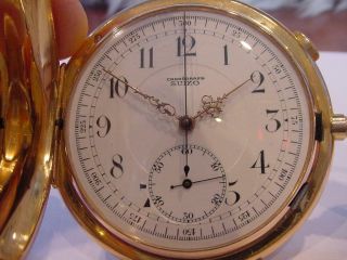 1885 MAGNIFICENT 18k SOLID GOLD OVERSIZED ¼ hr REPEATER CHRONOGRAPH SERVICED 6
