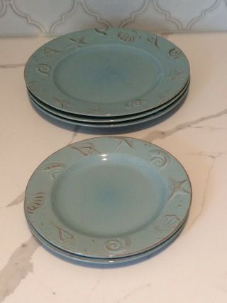 Thomson Pottery Cape Cod Rustic Blue Embossed Shell Dinner & Salad Plates