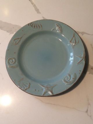 Thomson Pottery Cape Cod Rustic Blue Embossed Shell Dinner & Salad Plates 2