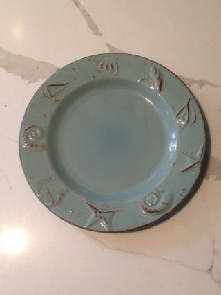 Thomson Pottery Cape Cod Rustic Blue Embossed Shell Dinner & Salad Plates 3
