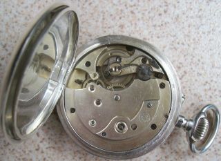 Mi Chronometre 8 Jours Pocket Watch Open Face Silver Case 52 Mm In Diameter