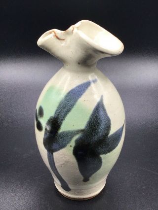 Hand Crafted Pottery Vase With Abstract Hand Painted Design Signed