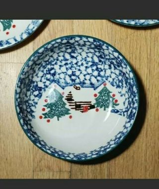 CABIN IN THE SNOW Folk Craft By Tienshan Six Salad Plates & Two Soup Bowls 2
